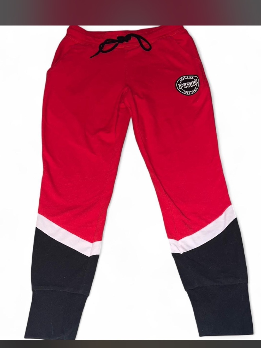 PINK Victoria's Secret Red, Black & White Colorblock Kids Joggers